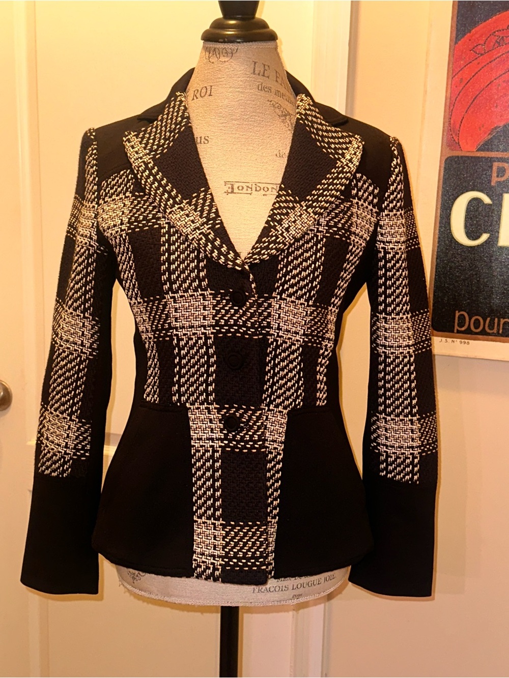 White House Black Market Black & White Check Peplum Blazer